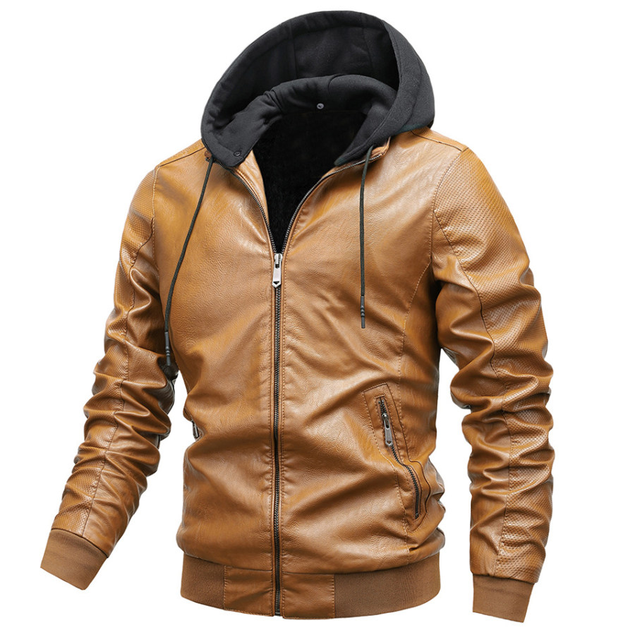 

Men's Casual Hooded PU Leather Jacket