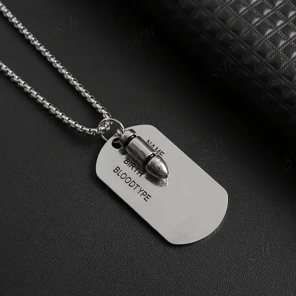 Collier Long Pendentif Marque Armée Chaîne Bullet - Faciway.com 