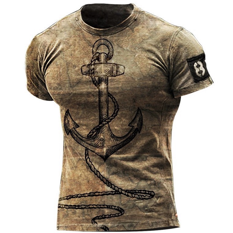 Mens Outdoor Nautical Anchor Print Chic Tactical T-shirt