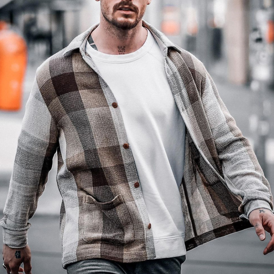 

Men's Fashion Loose Plaid Knit Cardigan
