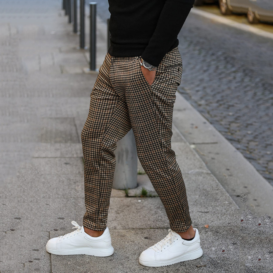 

Men's Middle Waist Plaid Casual Pants