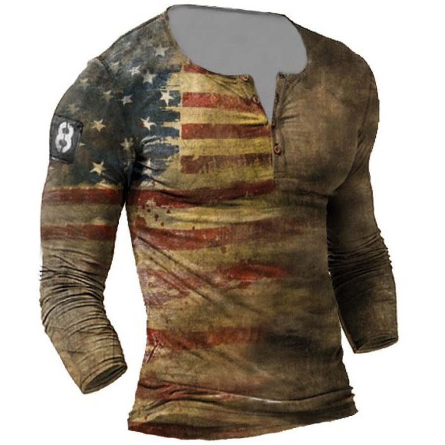 

Mens Outdoor Tactical American Flag Print Long Sleeve V-Neck Top