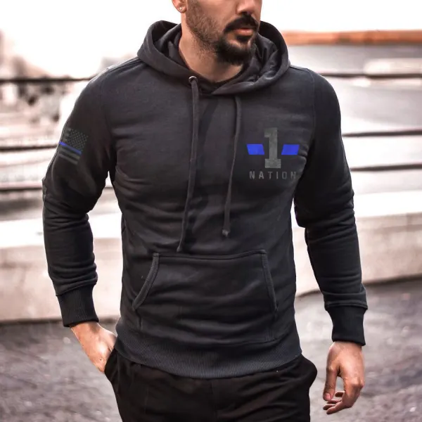 Men's Outdoor Leisure Blue Line Flage 1 Nation Hoodie - Styletaken.chimpone.com 