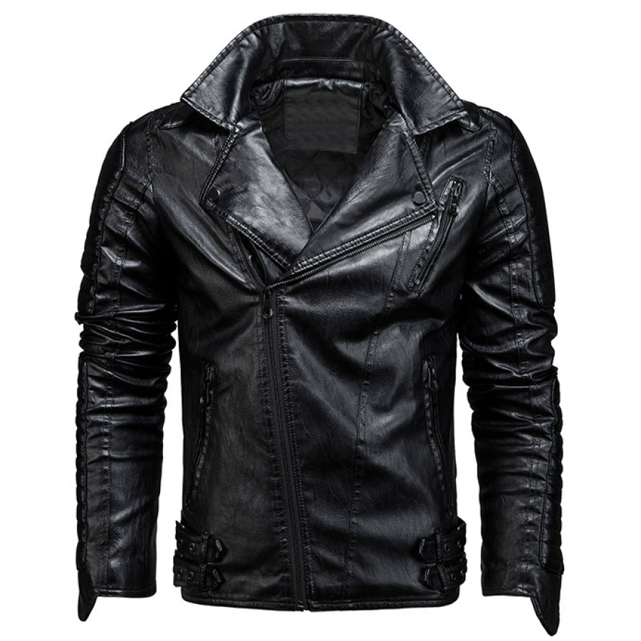 

Men's Retro Stitching Motorcycle PU Leather Jacket