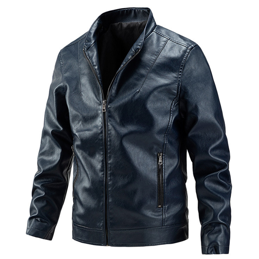 

Men's Outdoor Leisure Stand-collar Leather Jacket