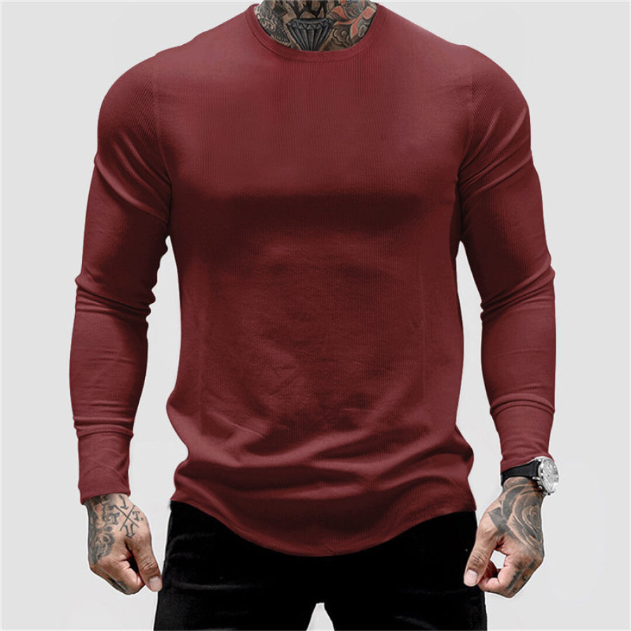 

Men's Sports Round Neck Solid Color Long-sleeved Sweatshirt Top