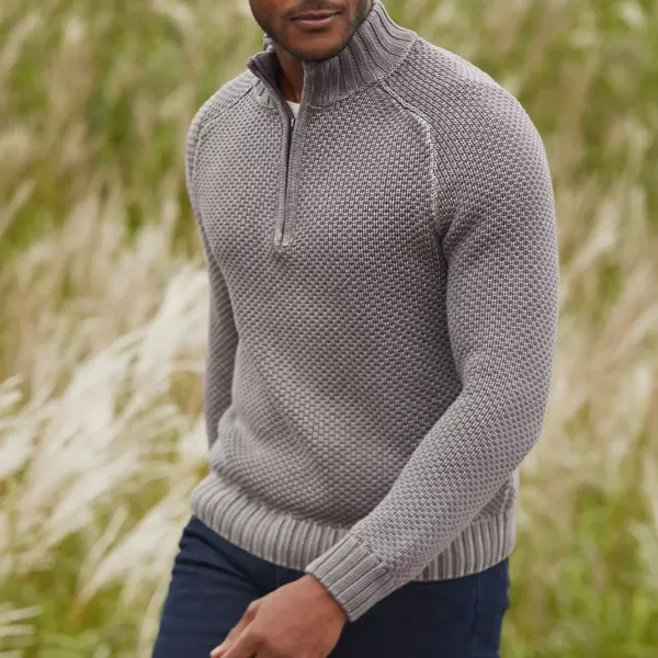 Men's Casual Warm Solid Color Stand-up Collar Zipper Sweater - Menilyshop.com 