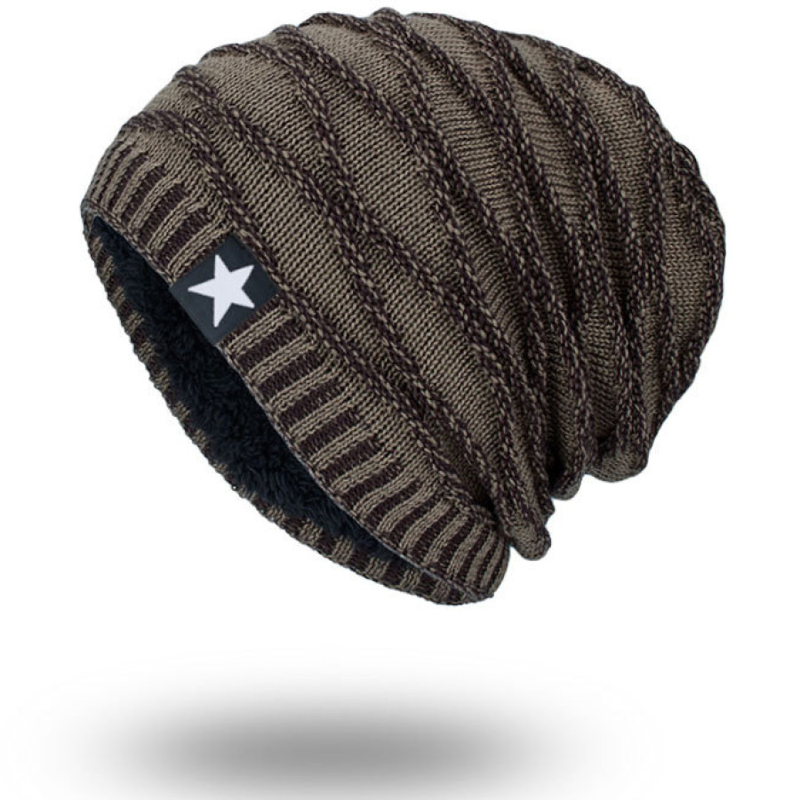 

Men's Outdoor Pullover Warm Black Five-star Knitted Hat