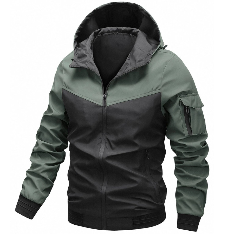 

Men's Outdoor Sports Stitching Warm Hooded Jacket