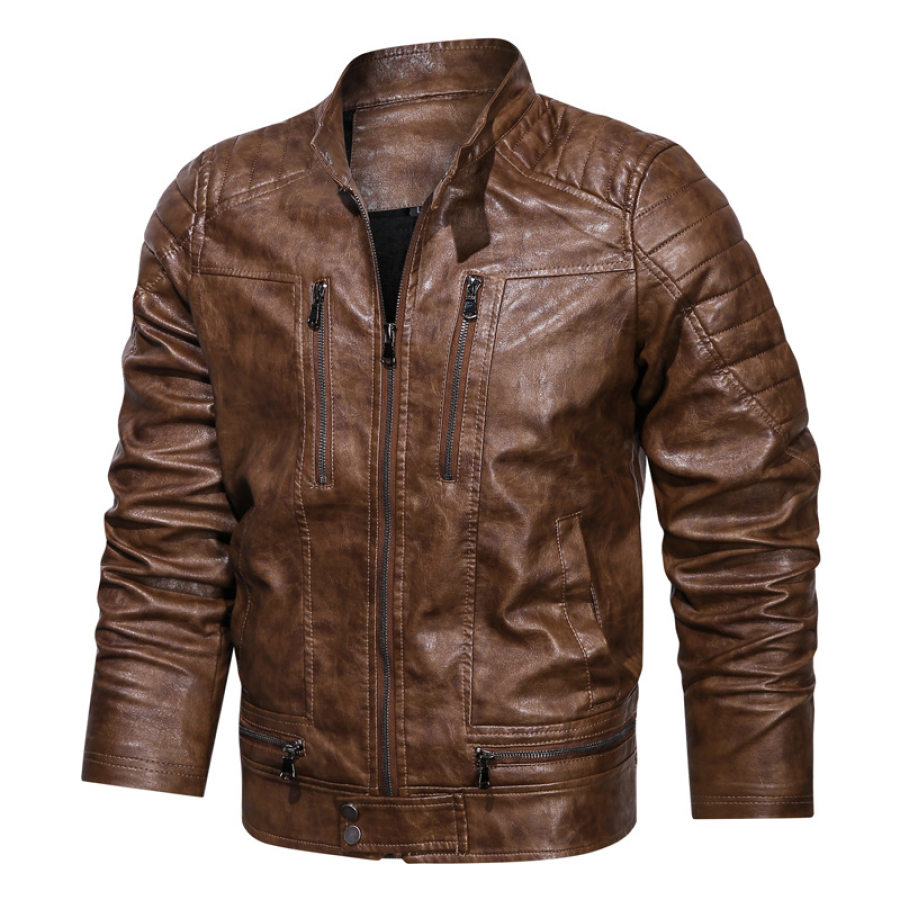 

Men's Fashion Casual Stand-collar Non-iron Pu Leather Jacket