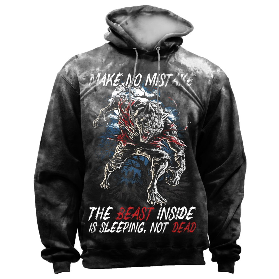 

Men's Retro Wolf Print Hoodie