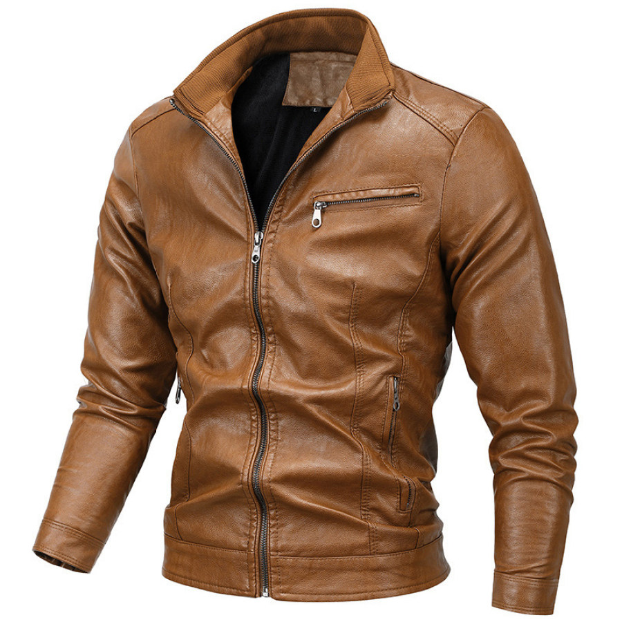 

Men's Retro Casual Zipper Motorcycle PU Leather Jacket