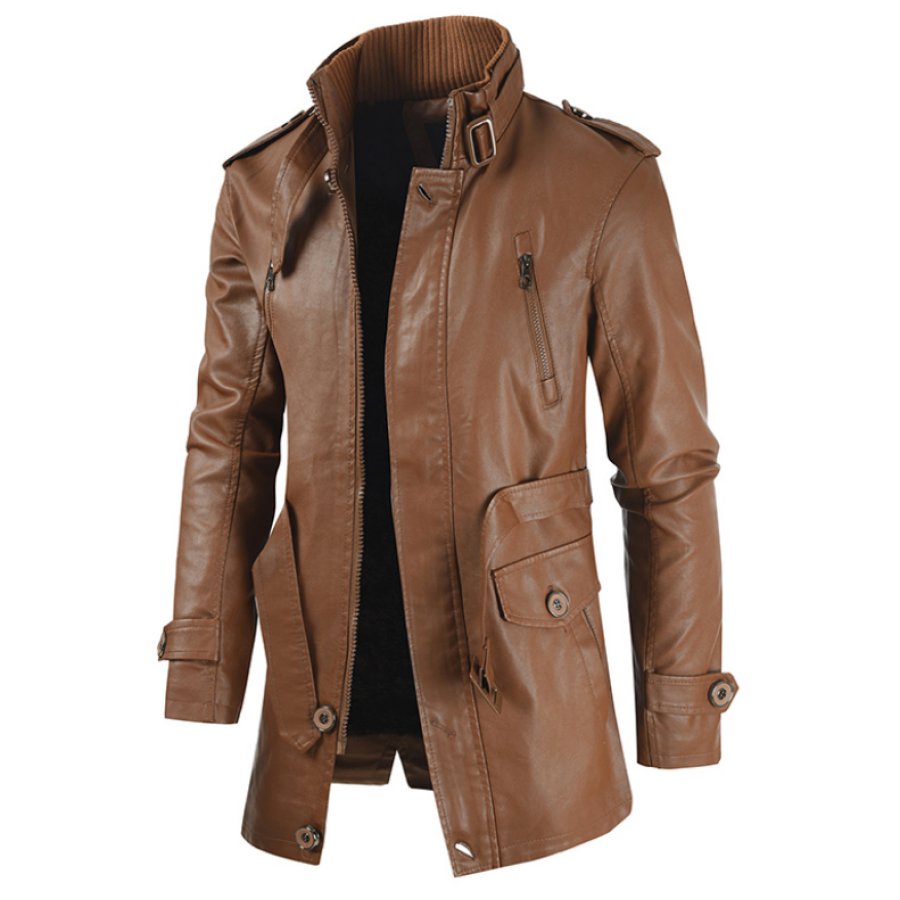 

Men's Vintage Mid-Length Motorcycle Leather Jacket