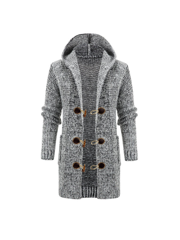 Men's Mid-Length Cardigan Hooded Knitted Jacket
