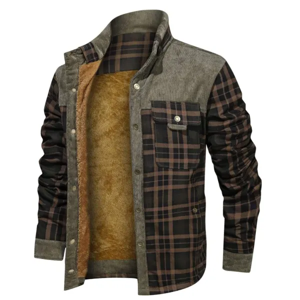 Men's Retro Check Pattern Stitching Warm Wanderer Jacket - Kalesafe.com 