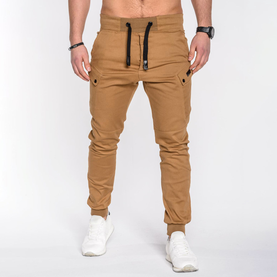 

Men's Casual Solid Color Multi-pocket Elastic Waist Jogging Pants