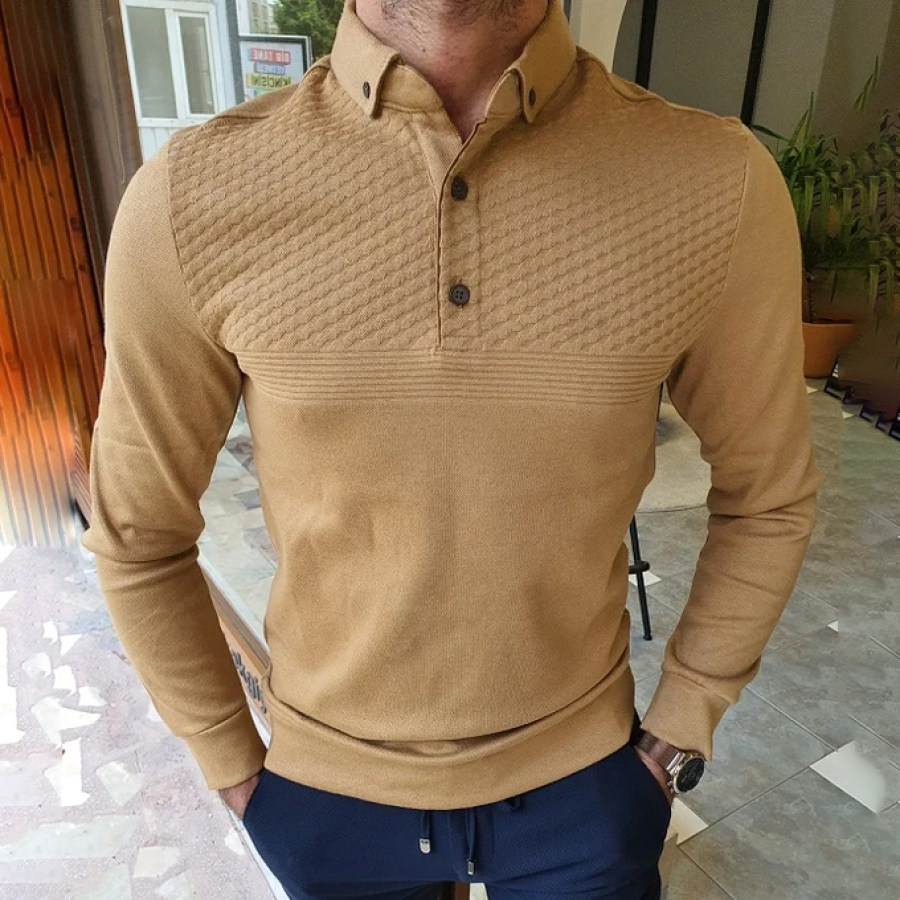 

Men's Business Casual Solid Color Slim Long-sleeved Polo Sweater