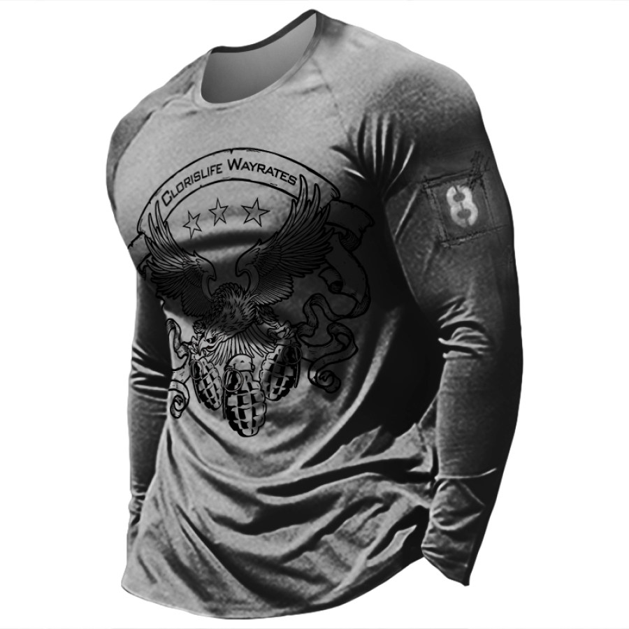 

Men's Outdoor Comfortable And Breathable Retro Printed Long-sleeved T-shirt