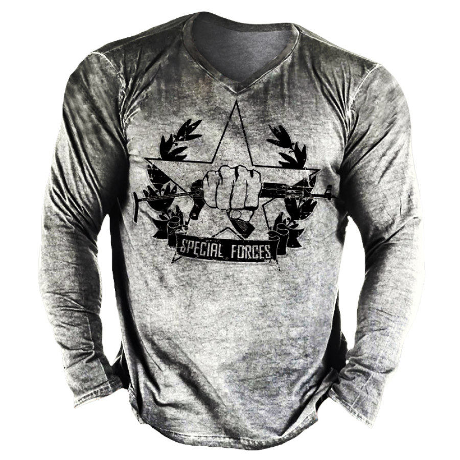 

Men's Outdoor Comfortable And Breathable Retro Printed Long-sleeved T-shirt