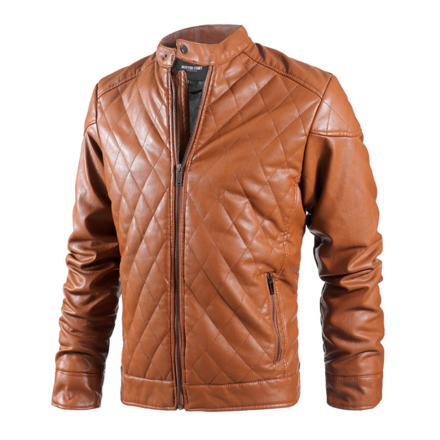 

Men's Winter Plush PU Leather Jacket Stand Collar Motorcycle Casual Jacket