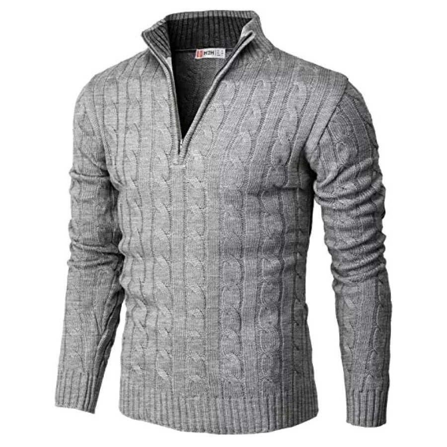 

Casual Slim Long Sleeve Zip Neck Polo Sweater