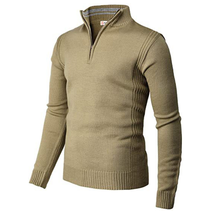 

Men's Casual Slim Zip Stand Collar Polo Sweater