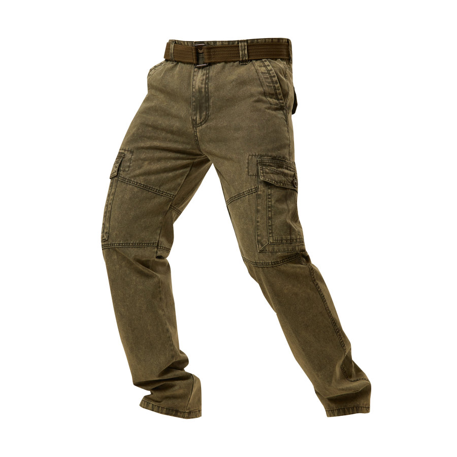 

Men's Outdoor Distressed Multi-pocket Trousers With Belt