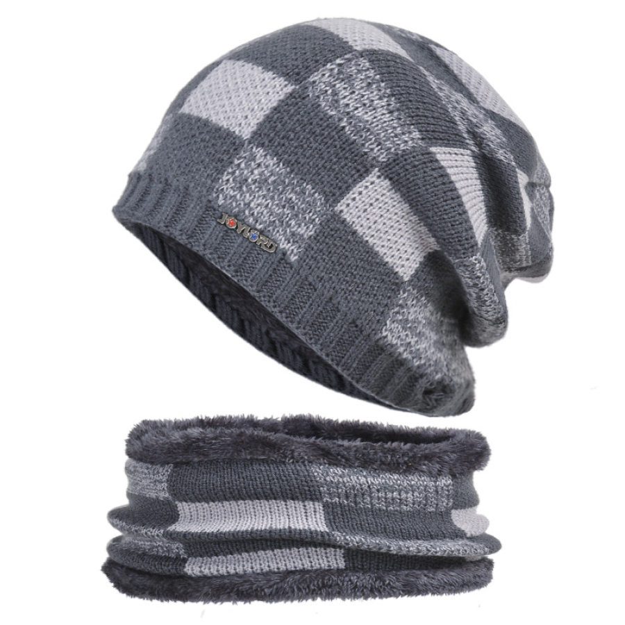 

Men's Women's Autumn Winter Hedging Warm Pile Knitted Hat & Bib