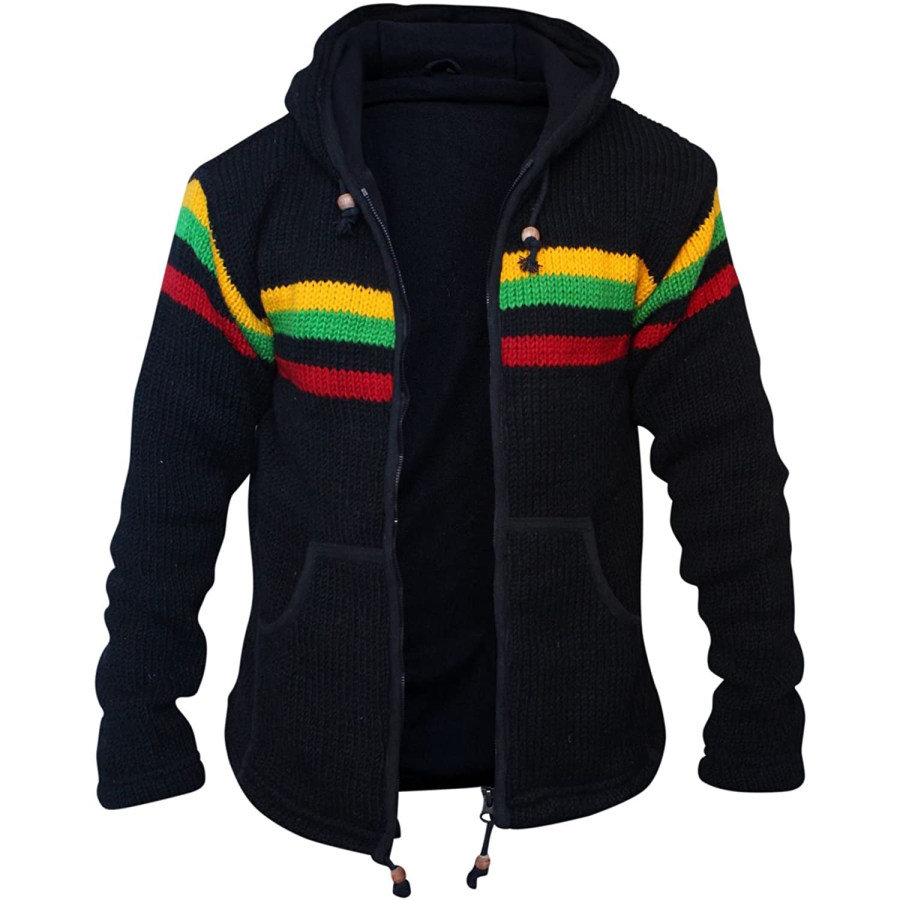 

Men's Warm Rainbow Striped Knit Cardigan