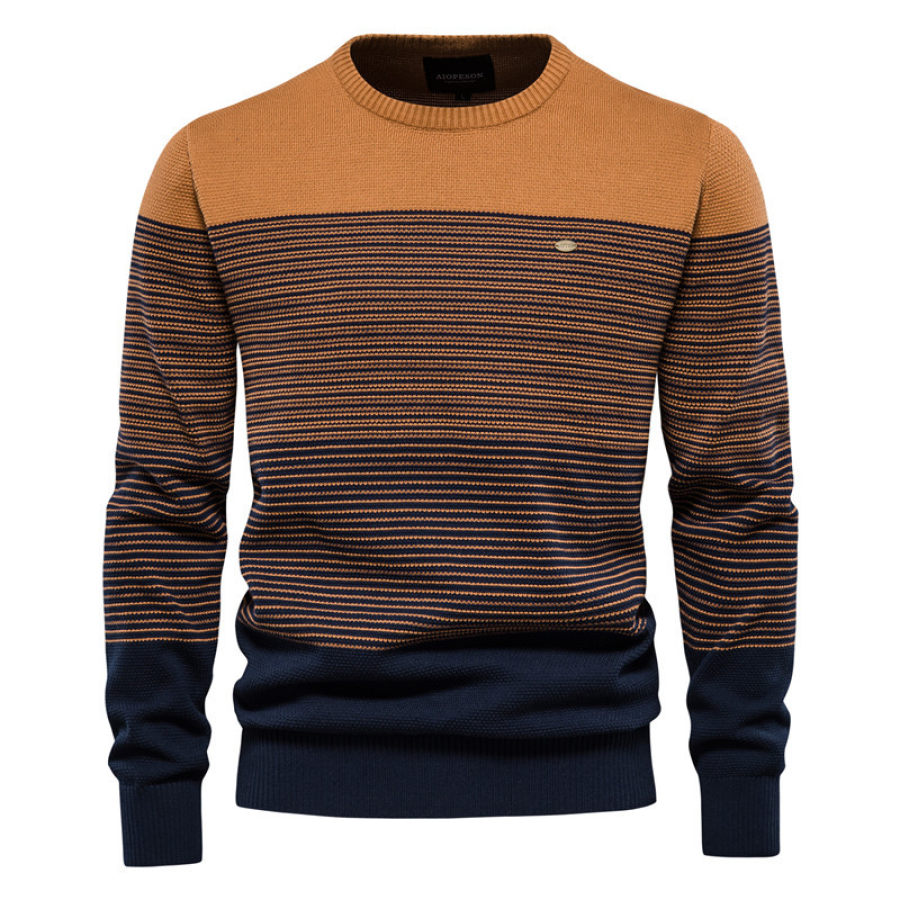

Men's Slim Round Neck Striped Contrast Knit Sweater