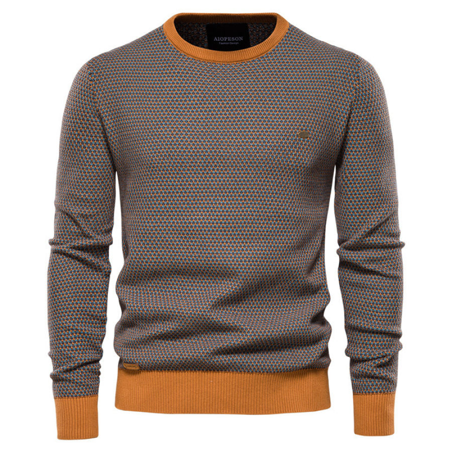 

Men's Slim Round Neck Contrast Knit Sweater