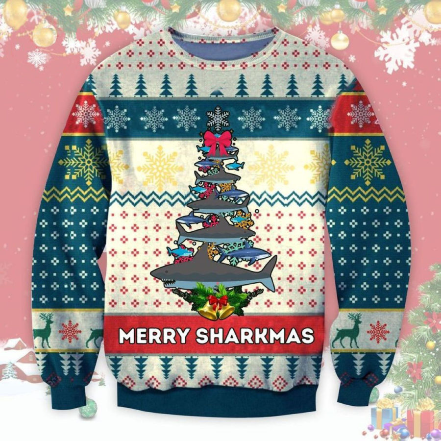 

Sharkmas Jaws Ugly Christmas Sweater