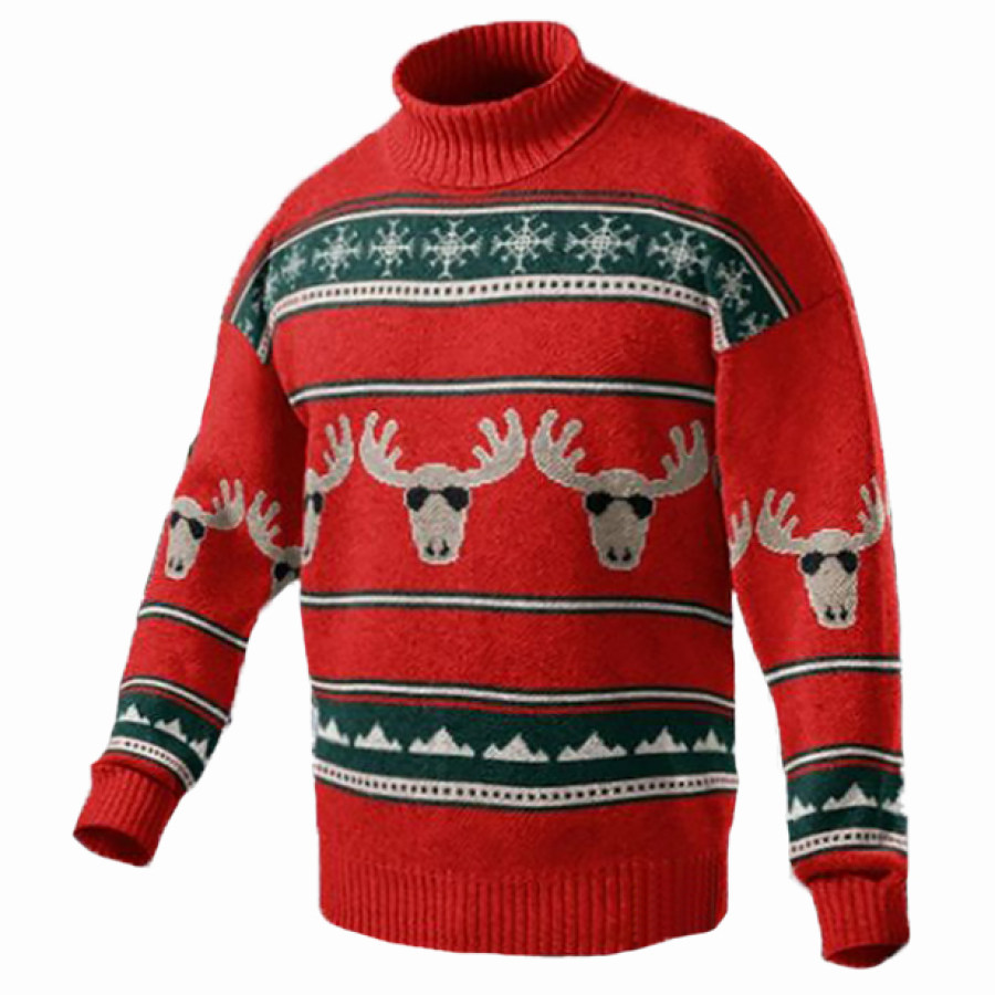 

Ugly Christmas Sweater-Snow Elk Warm Turtleneck Sweater