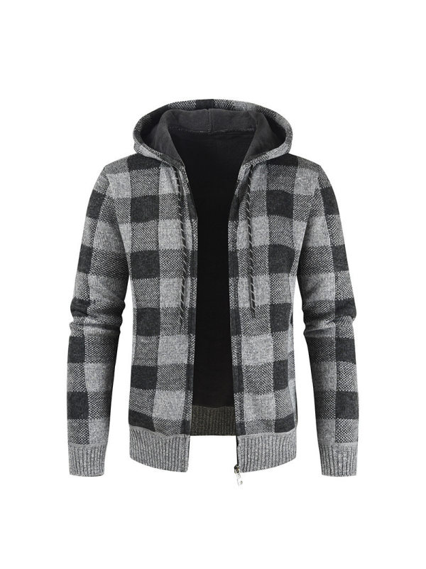 Plush Thick Cardigan Casual Plaid Knitted Jacket