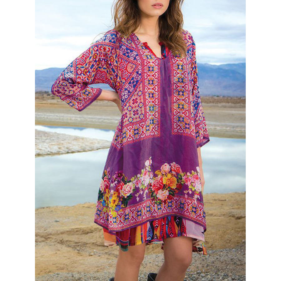 

Bohemian Round Neck Print Loose Dress