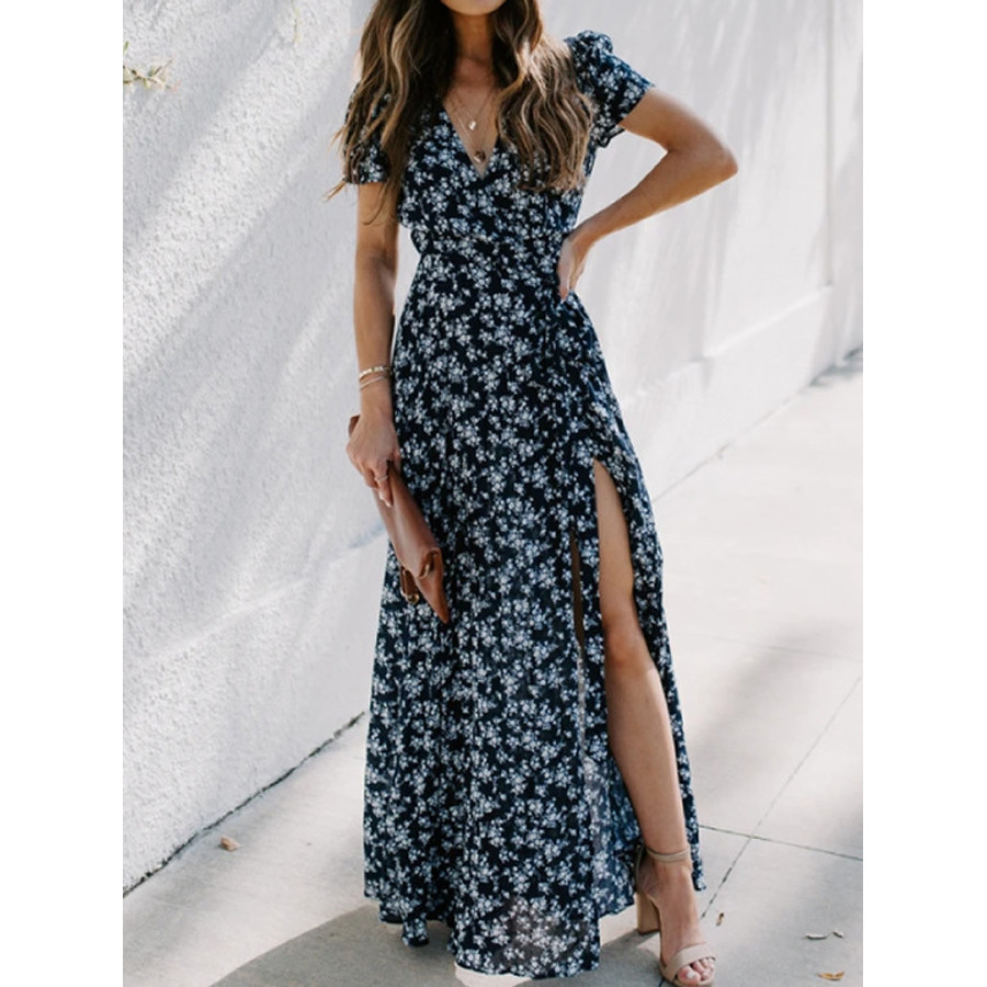

Printed V-Neck Short-Sleeved Split Dress