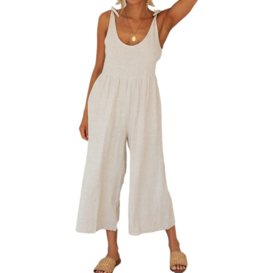 

Womens Cotton Linen Sling Sleeveless Jumpsuit