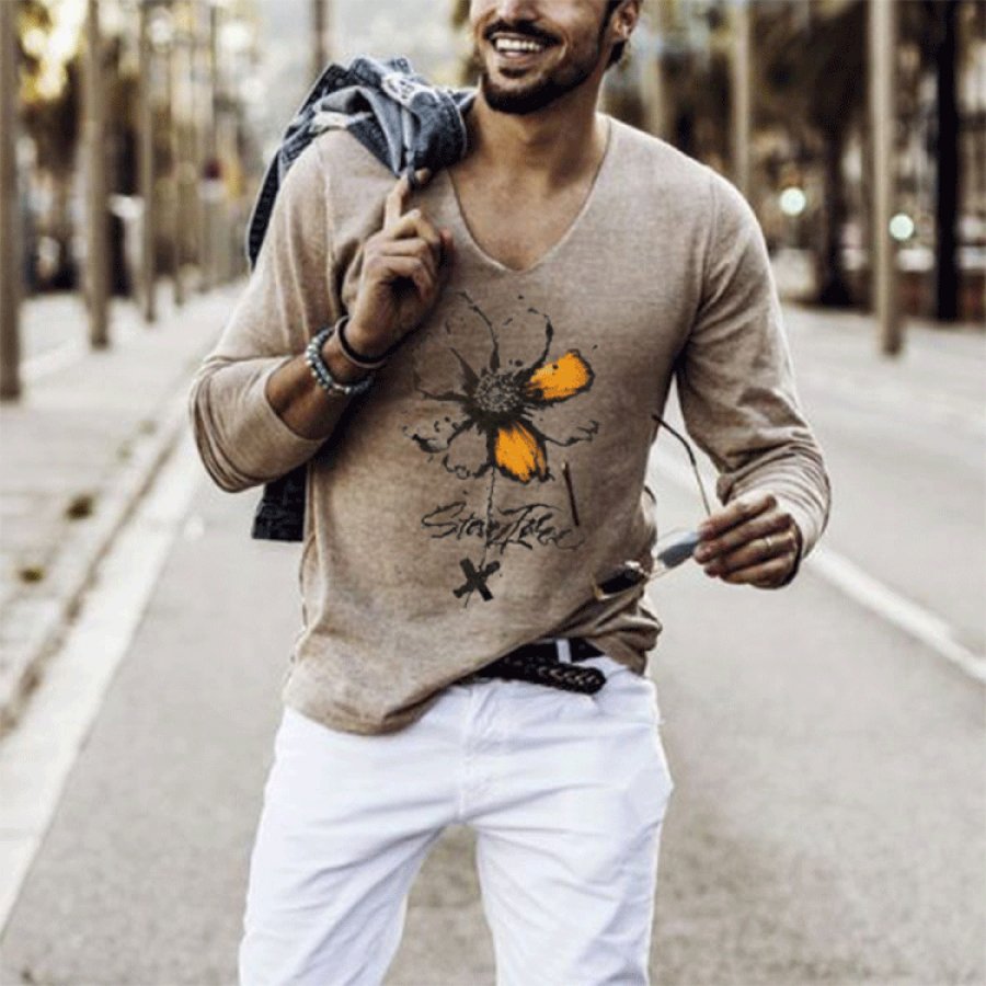 

Mens V-neck Long Sleeve T-shirt