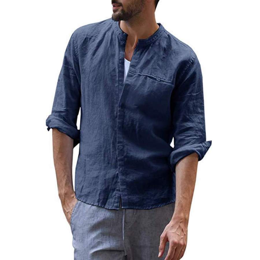 

New Mens Casual Cotton And Linen Long-sleeved Shirt