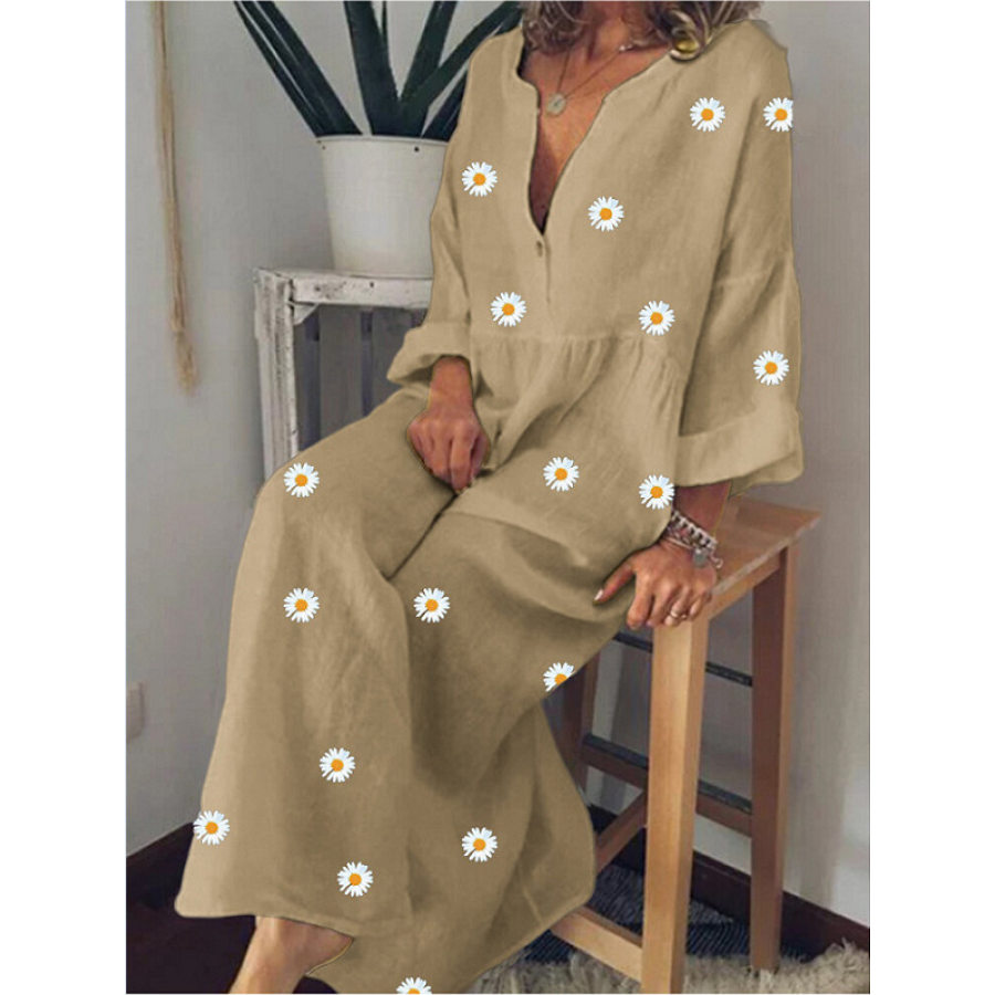 

Daisy Print Long Sleeve Loose Dress