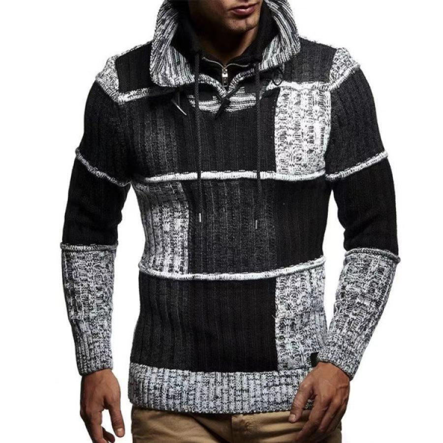 

Men's Casual Lapel Contrast Check Sweater