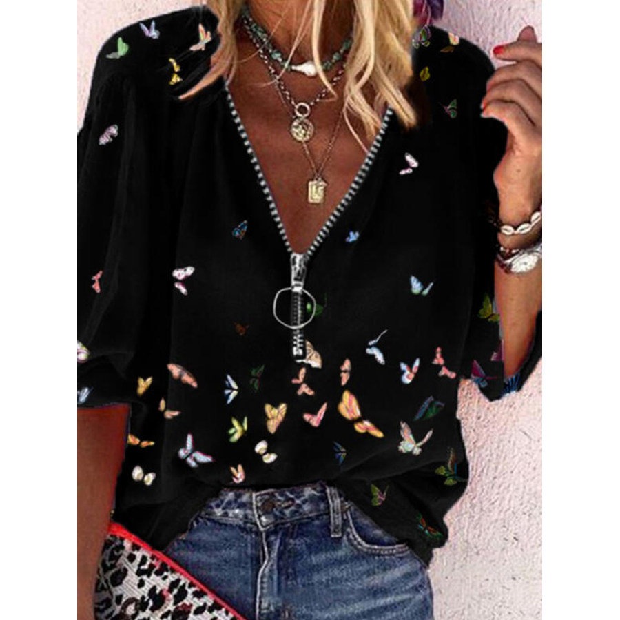 

Fashion Printed Zipper Collar Shirt