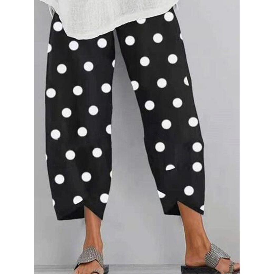 

Casual Cotton And Linen Polka Dot Print Pants