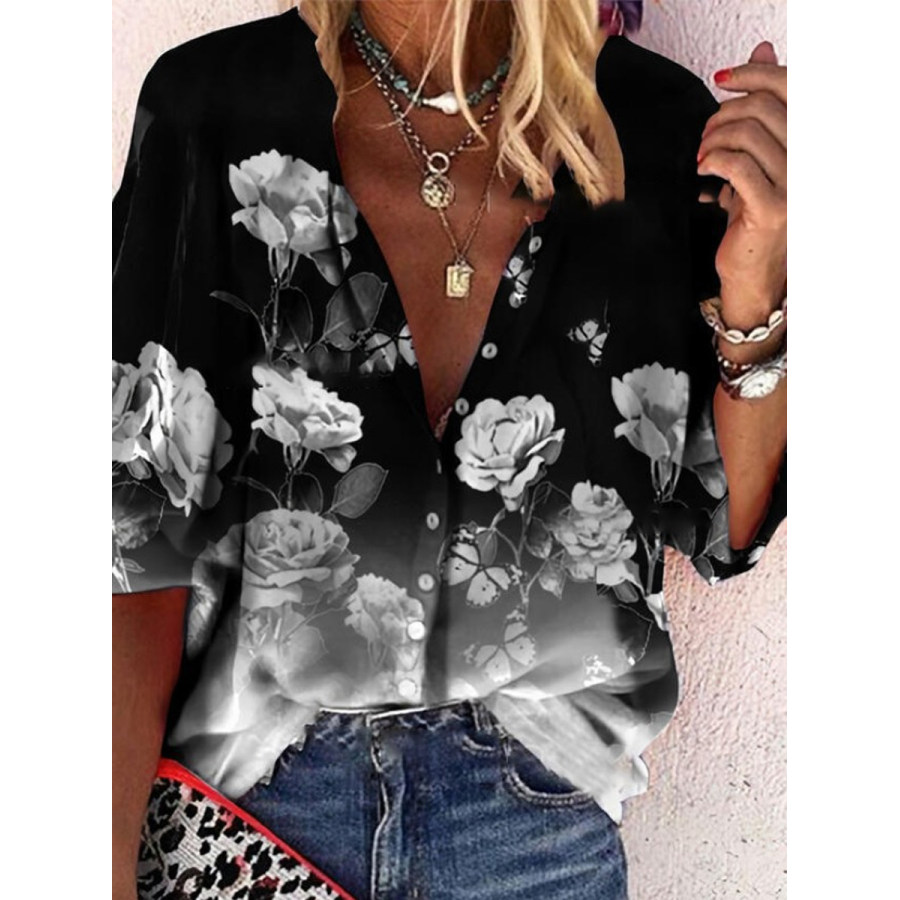 

Casual Floral Print Single-Breasted Shirt