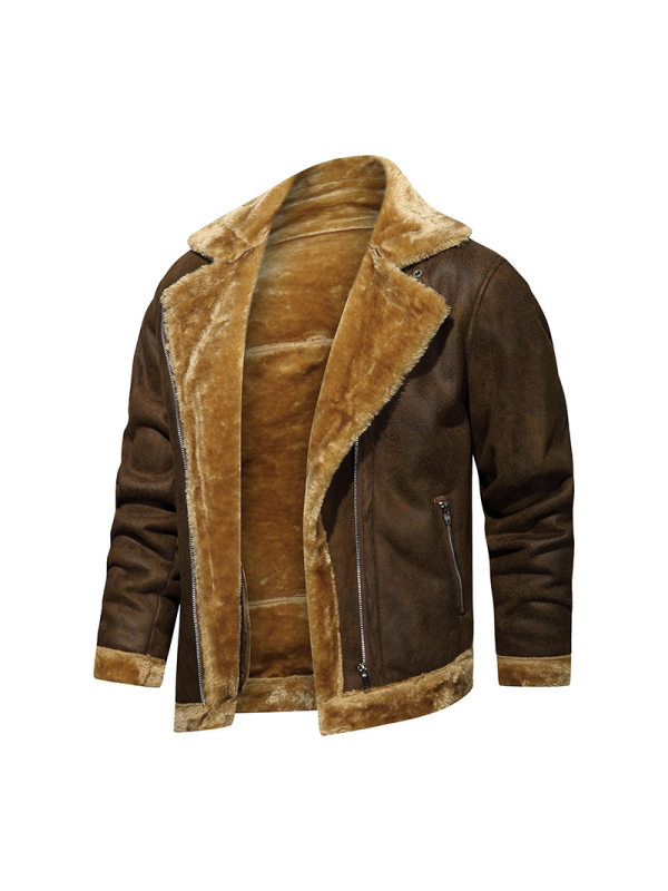 Men's Retro Fur Integrated Motorcycle Windproof Warm Jacket