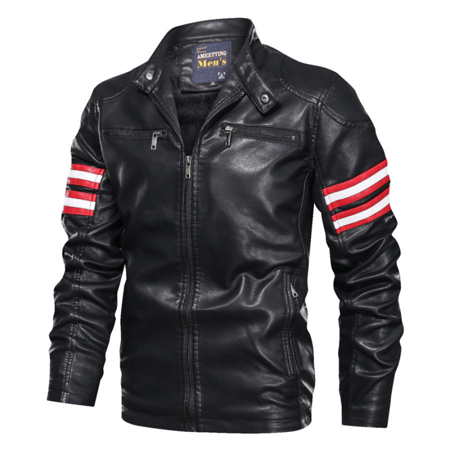 

Men's Outdoor Leisure Fleece Motorcycle Leather Jacket