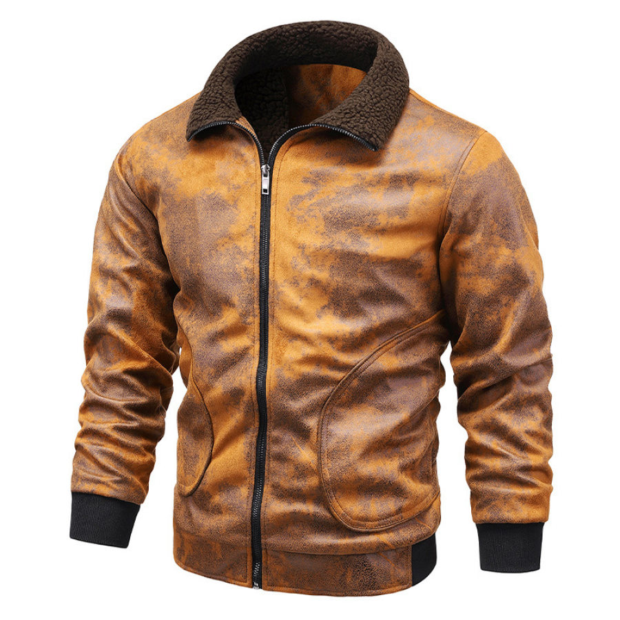 

Men's Vintage Lamb Velvet Lining Warm Lapel Jacket