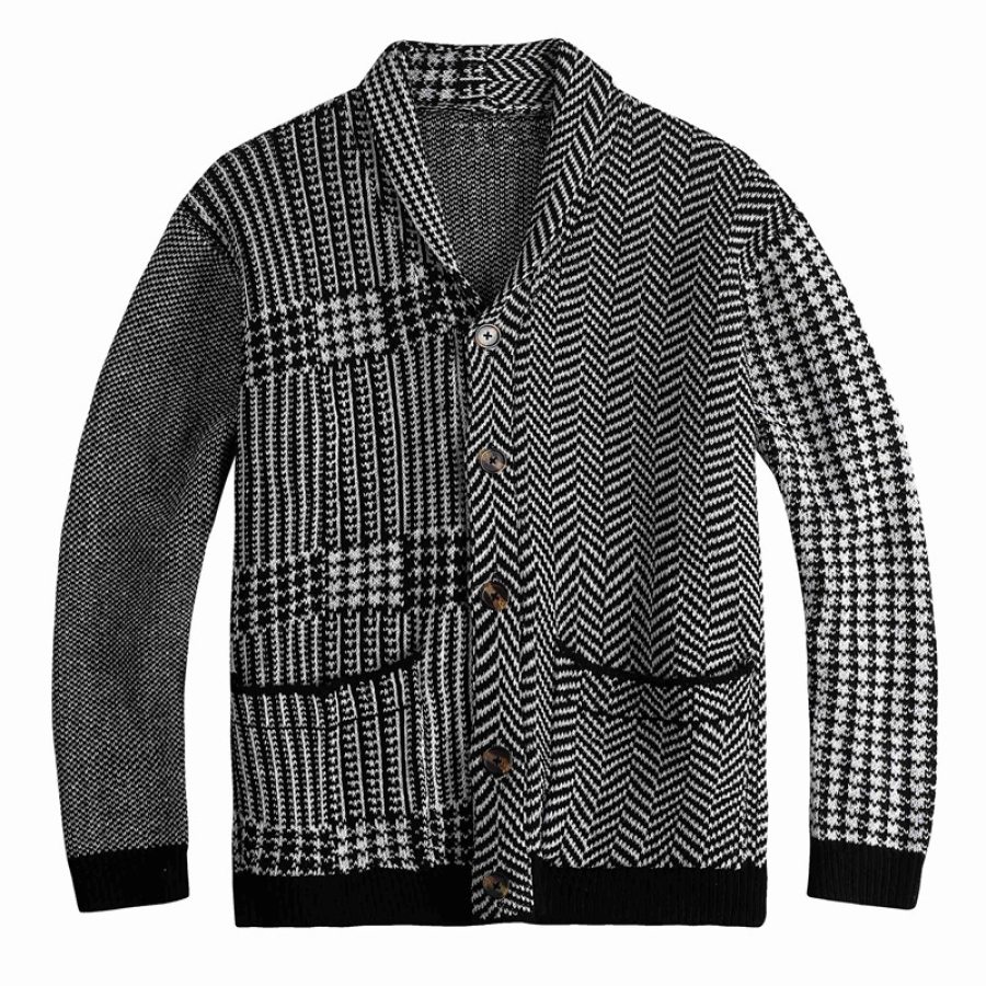 

Men's Jacquard Contrast Knit Cardigan
