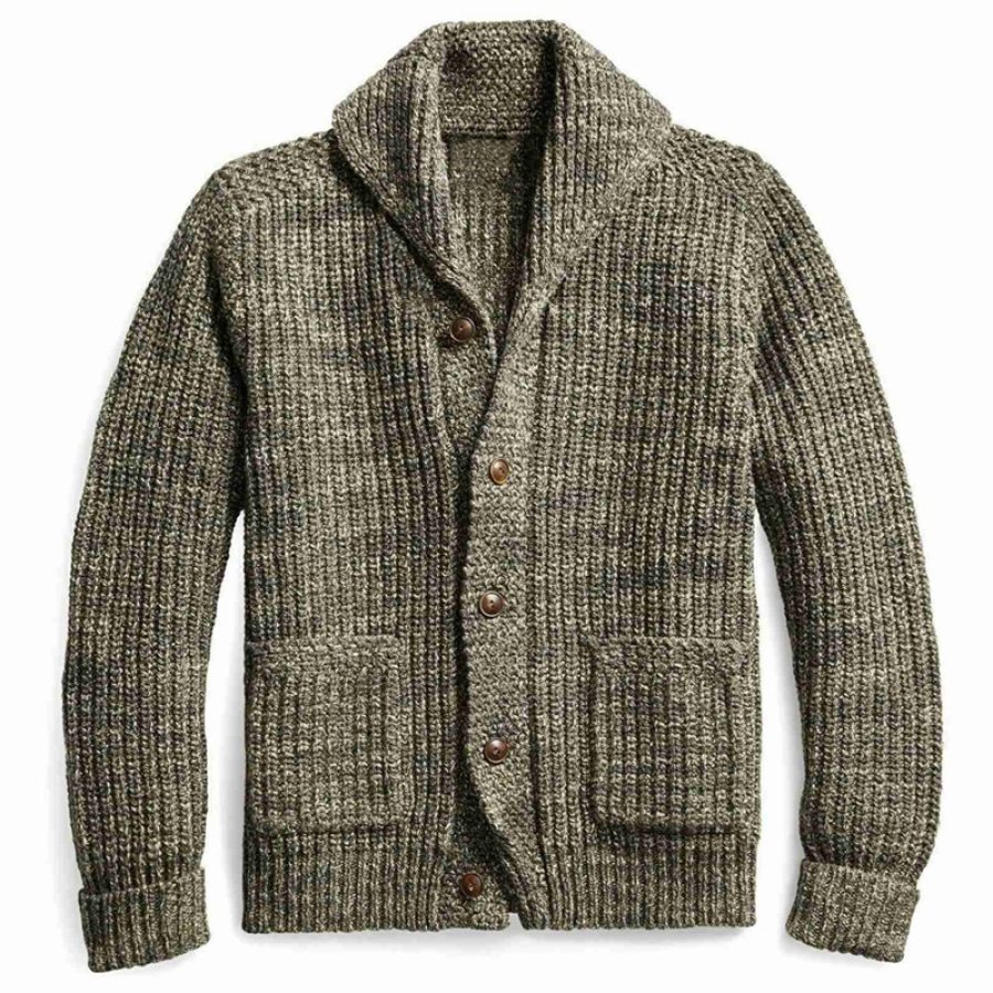 

Men's Mixed Color Single-breasted Three-dimensional Patch Pocket Knitted Cardigan