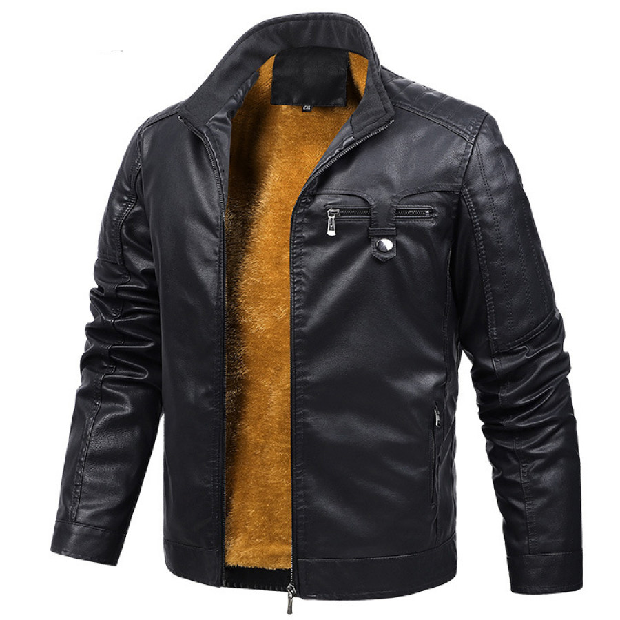 

Men's Fashion Casual Windproof Fleece Leather Jacket